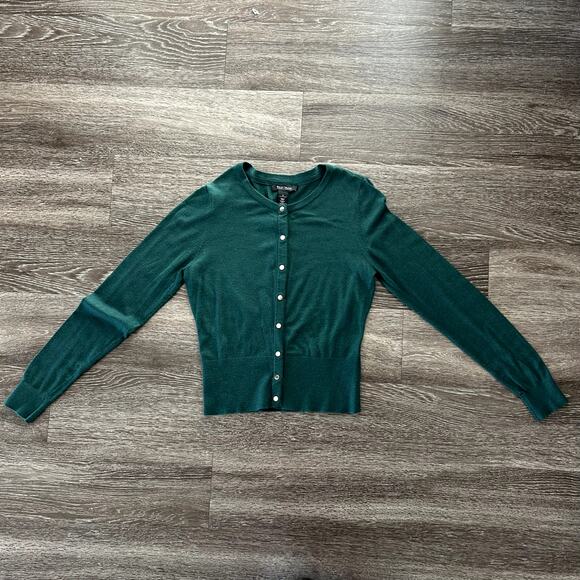 White House Black Market Green Button Cardigan Long Sleeve Crew Soft Knit GUC - Picture 7 of 10